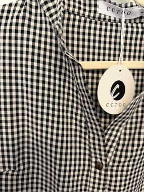 CCTOO Black & White Gingham Button Top